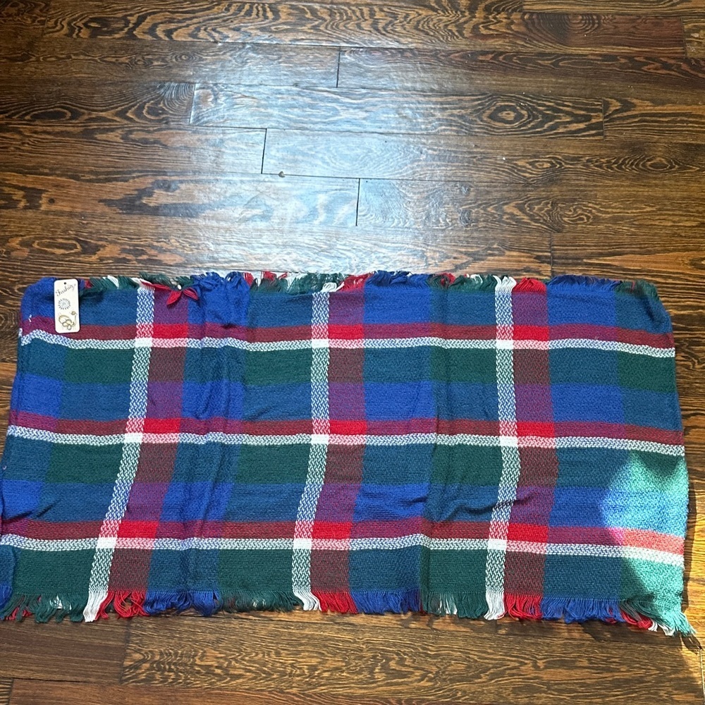 Plaid Fringe Blanket Infinity Scarf NWT